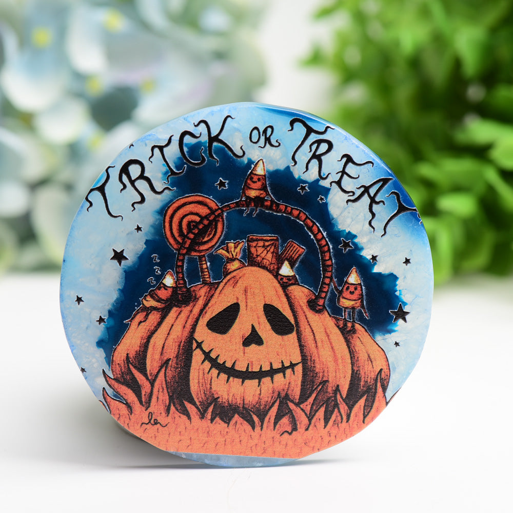 3.0"-3.5" Agate Slab with Printing for Halloween Bulk Wholesale