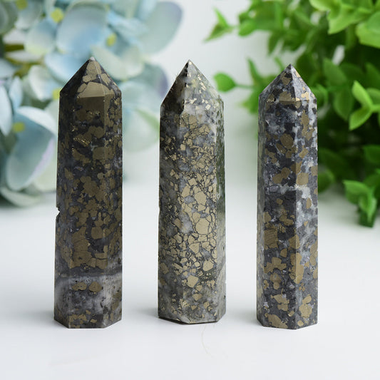 3.3"-4.0" Pyrite in Fluorite Crystal Points Bulk Wholesale