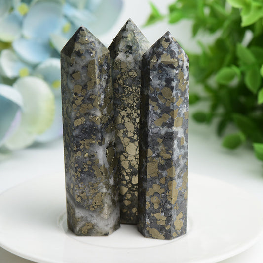 3.3"-4.0" Pyrite in Fluorite Crystal Points Bulk Wholesale