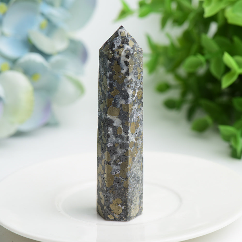 3.3"-4.0" Pyrite in Fluorite Crystal Points Bulk Wholesale