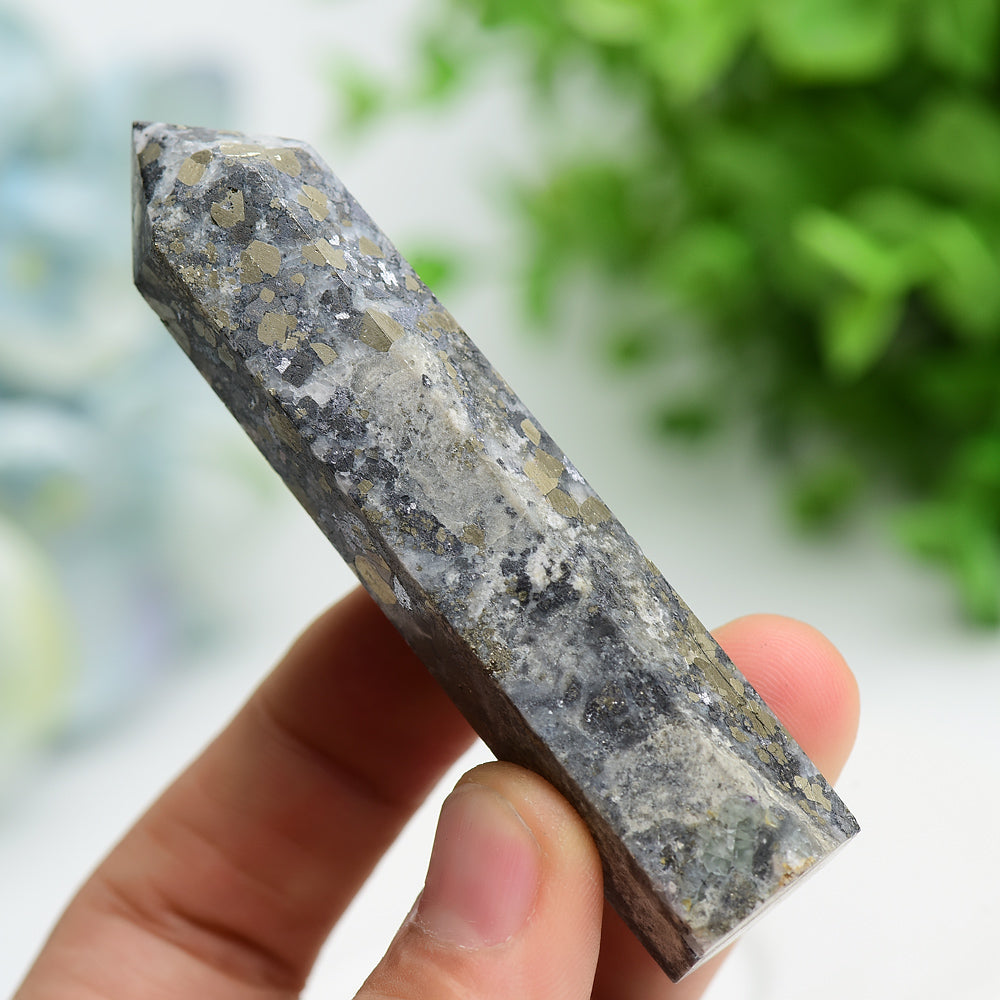 3.3"-4.0" Pyrite in Fluorite Crystal Points Bulk Wholesale