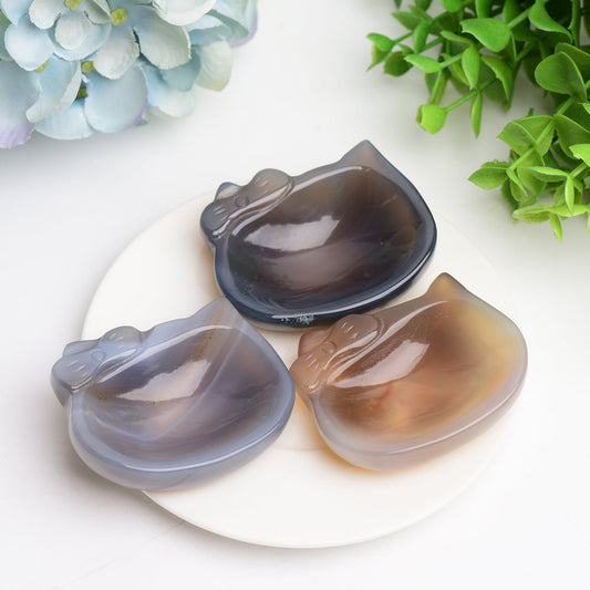 2.5" Agate Hello Kitty Bowl Crystal Carving Bulk Wholesale