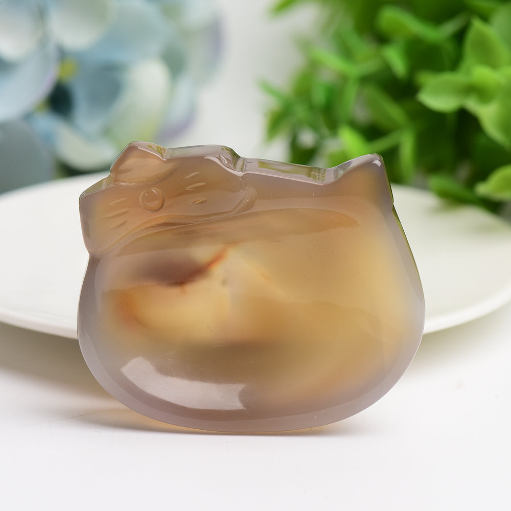 2.5" Agate Hello Kitty Bowl Crystal Carving Bulk Wholesale