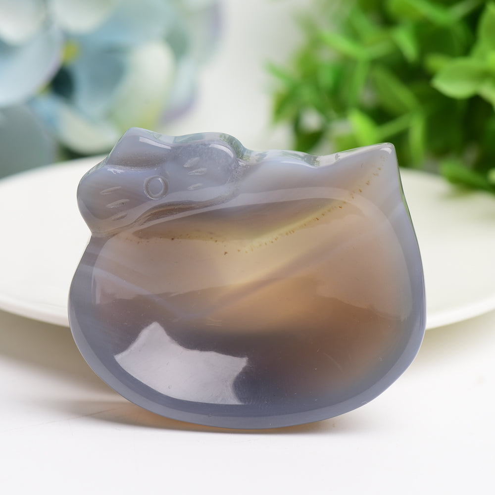2.5" Agate Hello Kitty Bowl Crystal Carving Bulk Wholesale
