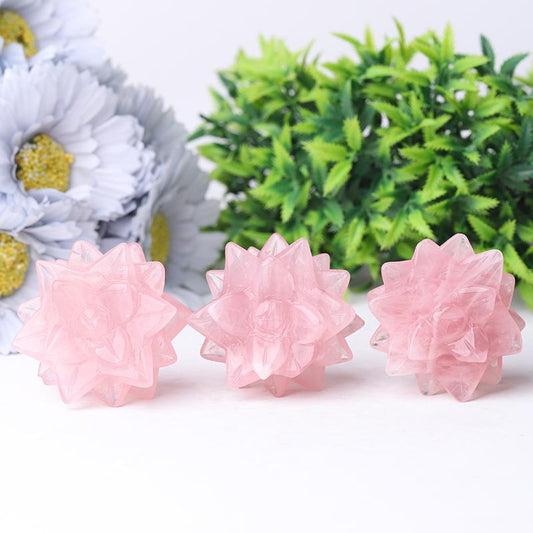 2" Rose Quartz Flower Crystal Carvings Plants Bulk Best Crystal Wholesalers