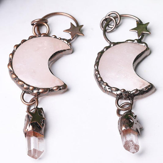 Rose Quartz Moon Shape Pendant for Jewelry DIY Best Crystal Wholesalers