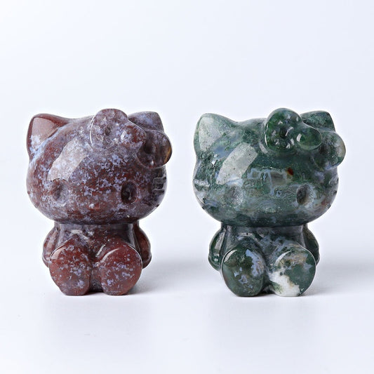 1.9" Moss Agate Hello Kitty Crystal Carvings Cartoon Bulk Best Crystal Wholesalers