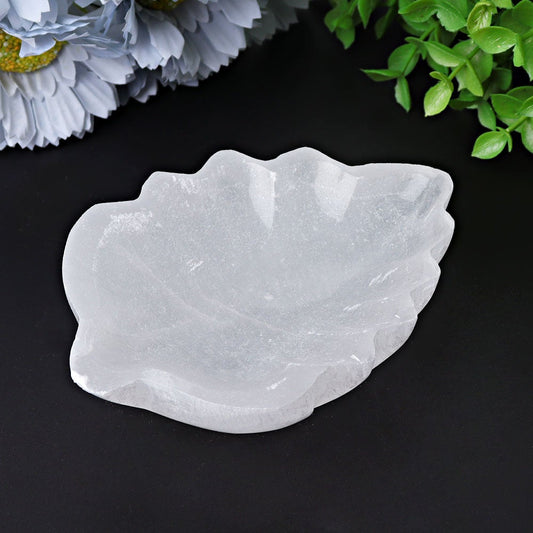 4.8" Selenite Leaf Shape Bowl Crystal Carving Plants Bulk Best Crystal Wholesalers