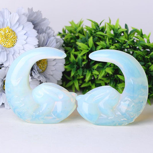 3" Opalite Moon with Rabbit Crystal Carvings Best Crystal Wholesalers