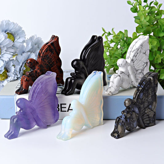 3.5" Fairy Crystal Carvings Cartoon Best Crystal Wholesalers Mahogany Fluorite Opalite Silver Obsidian Howlite Que Sera Rose Quartz Dream Amethyst