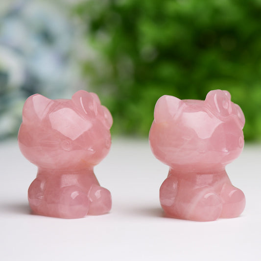 2.2" Rose Quartz Hello Kitty Crystal Carving Cartoon Bulk Best Crystal Wholesalers