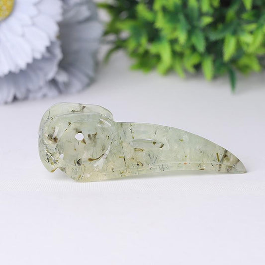 3.5" Natural Prehnite Crow Skull Head Healing Carving Epidote Animal BulkBest Crystal Wholesalers