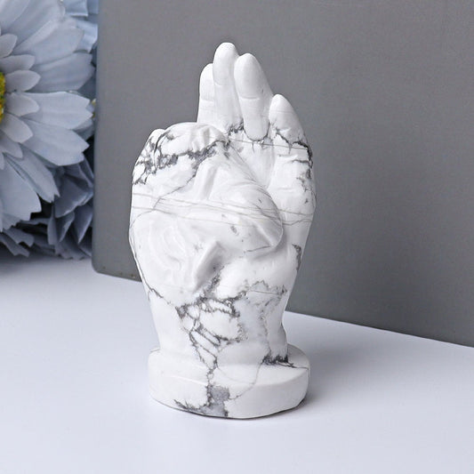 3" Howlite Hand with Sleeping Kid Crystal Carvings Model Bulk Best Crystal Wholesalers
