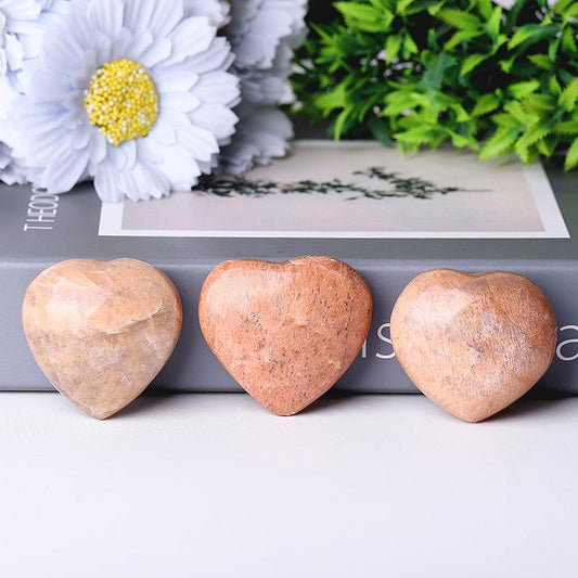 2.0"Peach Moonstone Heart Shape Crystal Carvings Best Crystal Wholesalers