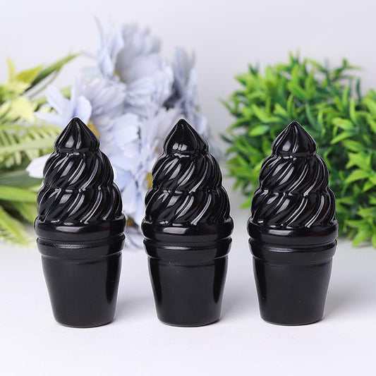 4" Black Obsidian Ice Cream Crystal Carvings Model Bulk Best Crystal Wholesalers