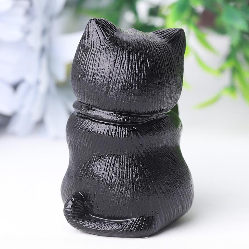 2" Black Obsidian Cute Cat Crystal Carvings for Halloween Animal Bulk Best Crystal Wholesalers