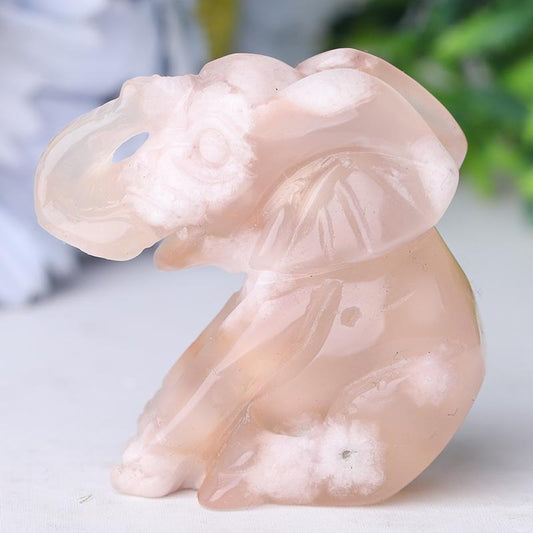 2" Flower Agate Elephant Crystal Carvings Animal Bulk Best Crystal Wholesalers