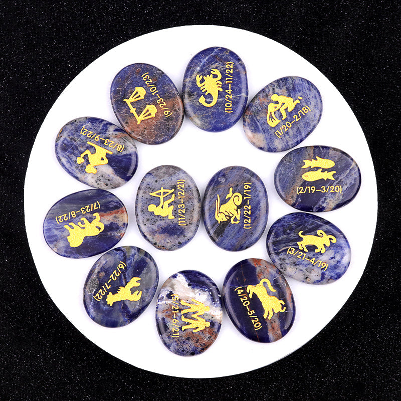 Crystal Twelve Constellation Flat Palm Stone Set Crystal Healing Bulk Wholesale