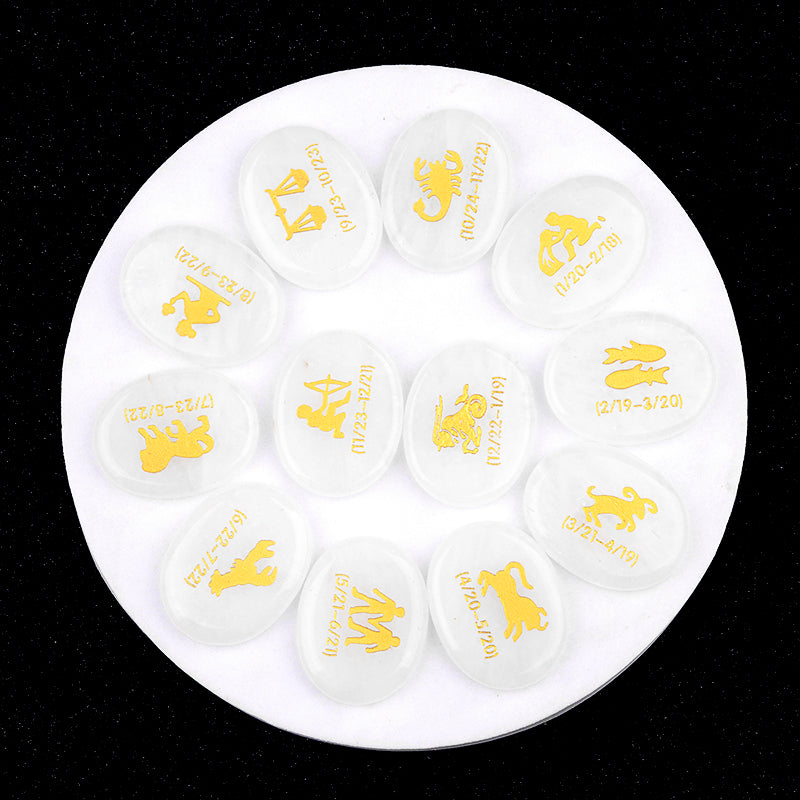Crystal Twelve Constellation Flat Palm Stone Set Crystal Healing Bulk Wholesale