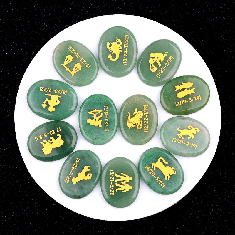 Crystal Twelve Constellation Flat Palm Stone Set Crystal Healing Bulk Wholesale