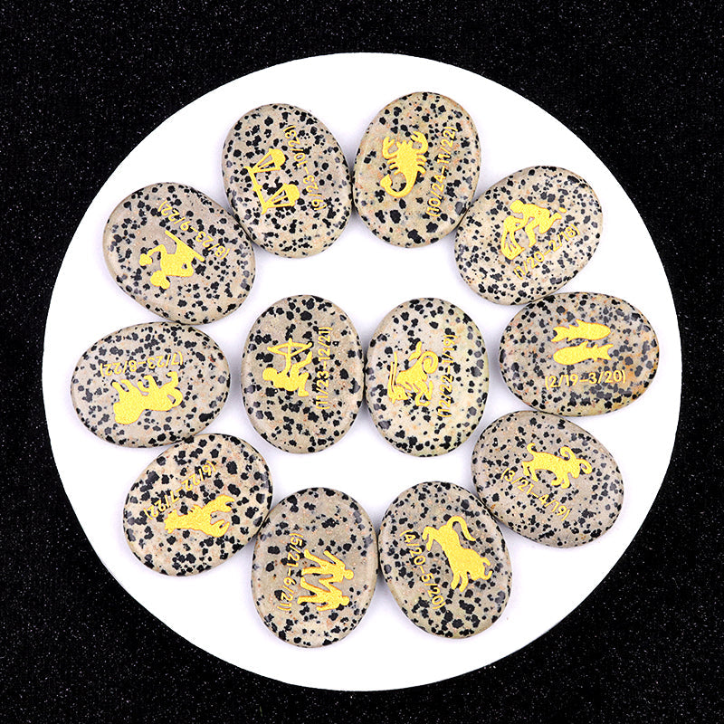 Crystal Twelve Constellation Flat Palm Stone Set Crystal Healing Bulk Wholesale