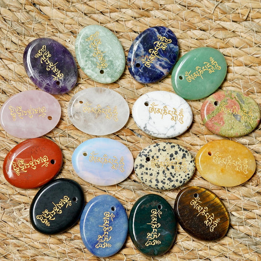 atural Crystal Om Mani Padme Hum ( Six-Syllable Mantra ) Worry Stone Incense Holder  Keychain Bag Hanging DIY