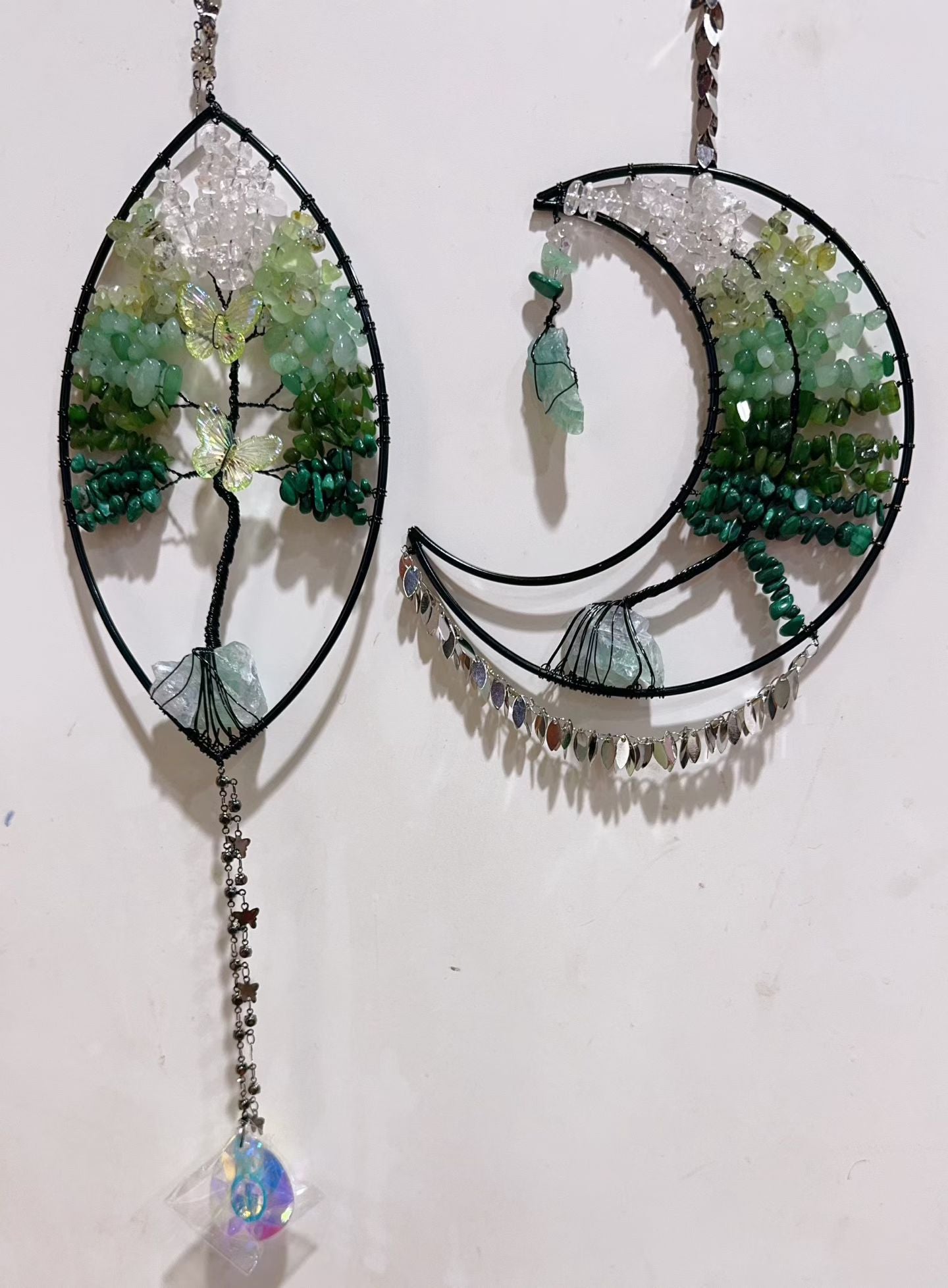 Wire Wrap Natural Gemstone Crystal Chips Moon Leaf Hanging Ornament Crystal Healing Bulk Wholesale