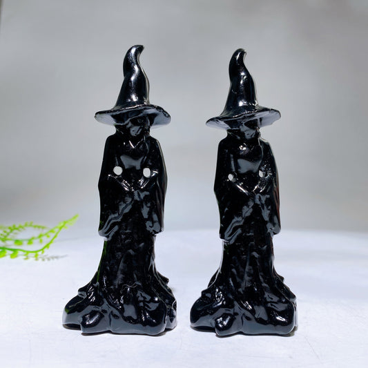 4.2" Black Obsidian Witch Carving for Halloween Crystal Healiing Bulk Wholesale