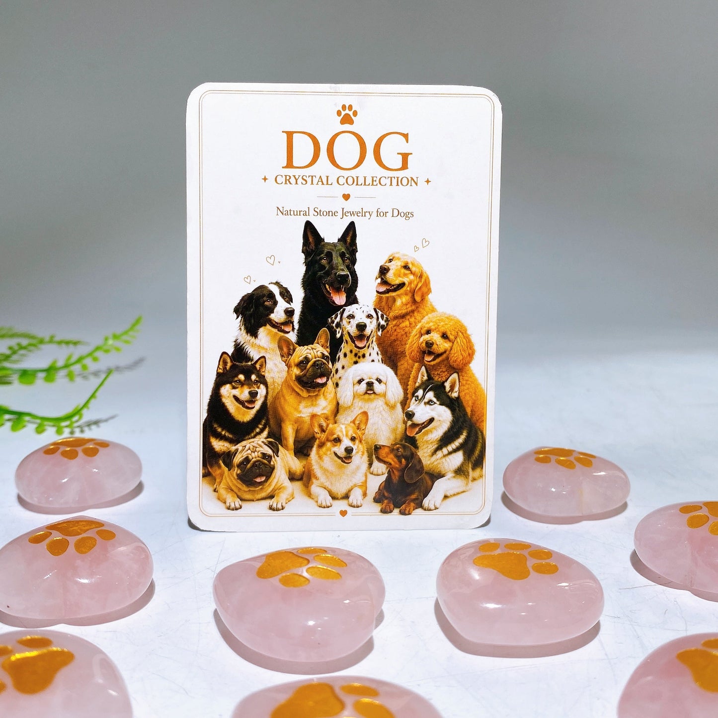 30mm Rose Quartz Heart with Golden Printing Cat Dog Paw Wholesale
