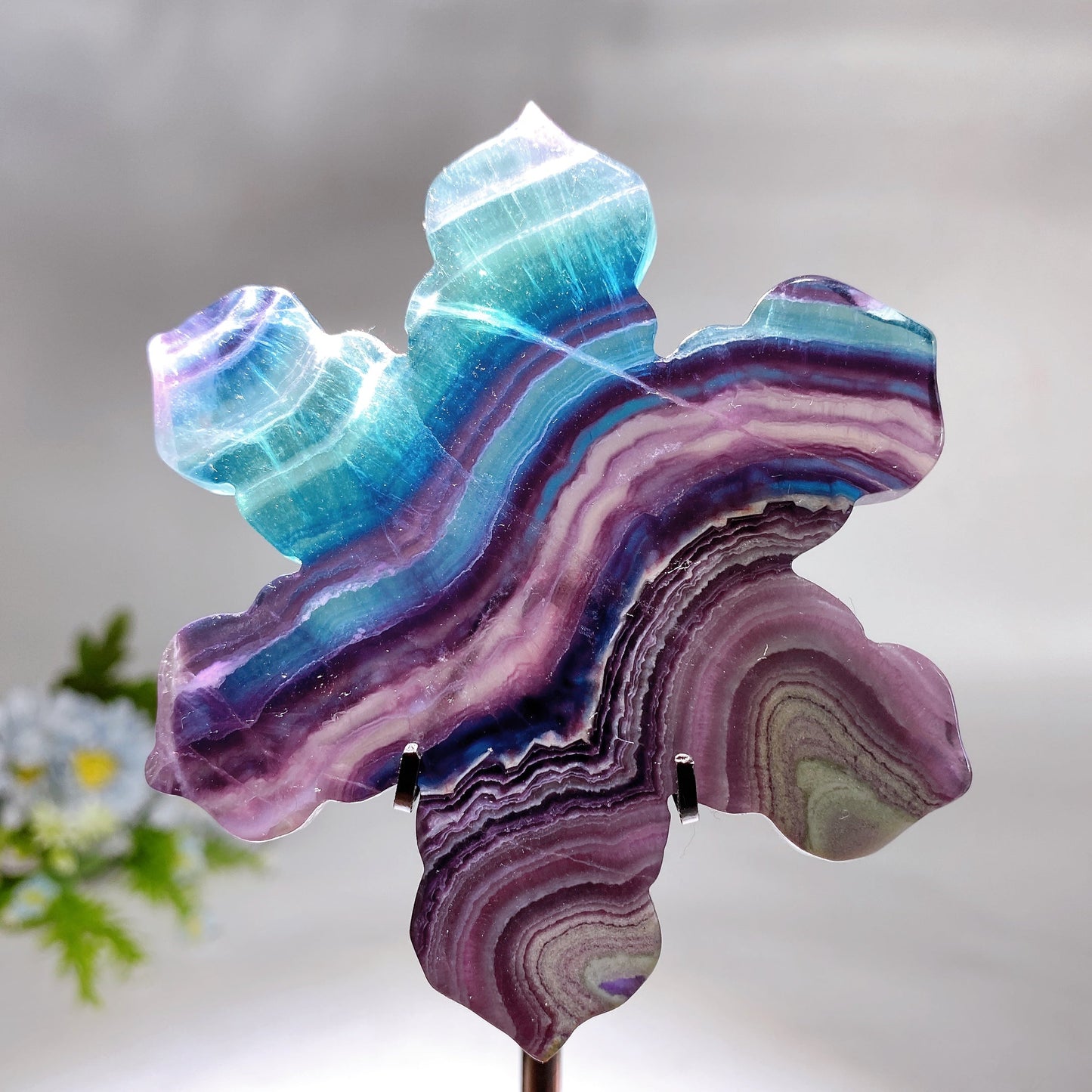 Rainbow Fluorite Snowflake Christmas Tree Carving with Stand Crystal Healing Bulk Wholesale