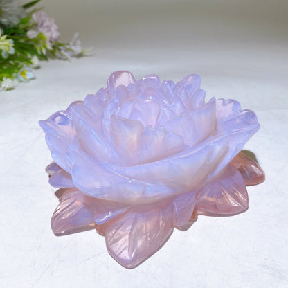 5.1" Pink Opalite Peony Flower Carving Crystal Healing Bulk Wholesale