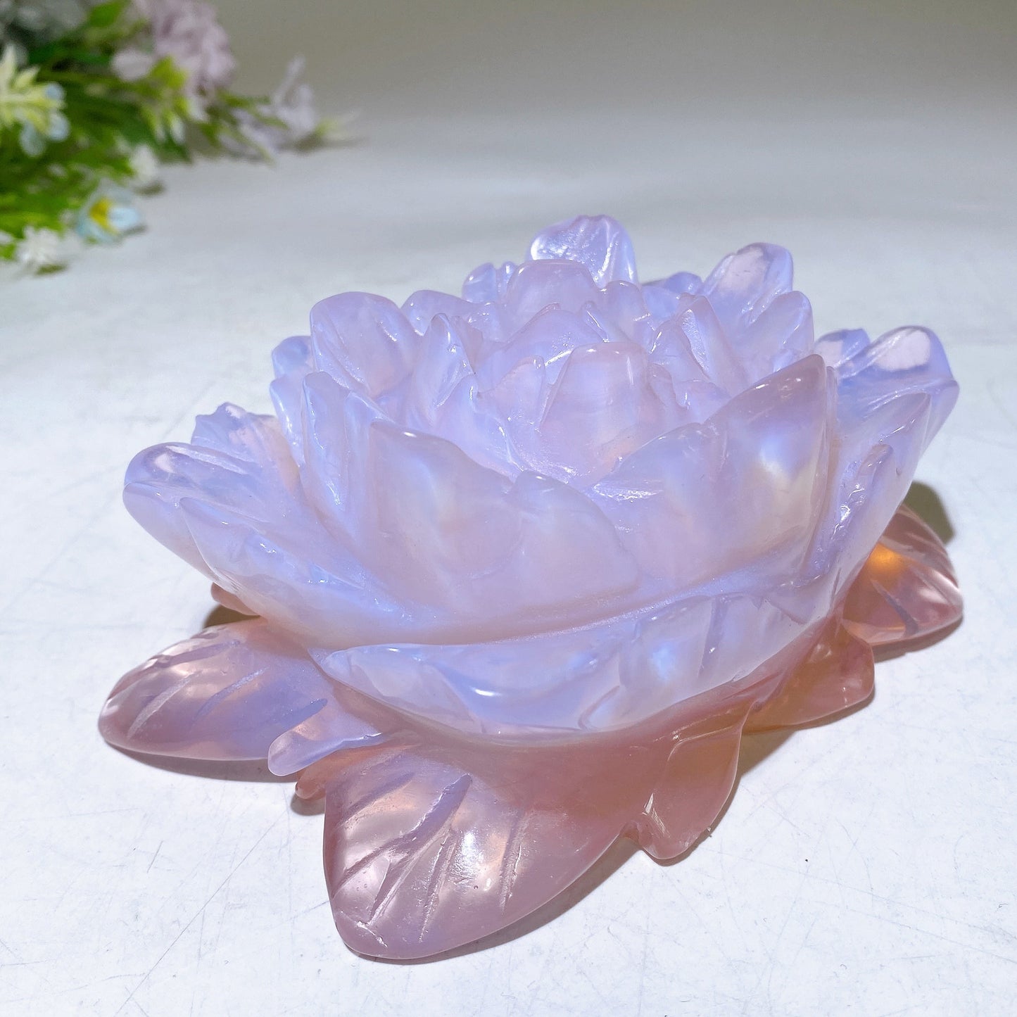 5.1" Pink Opalite Peony Flower Carving Crystal Healing Bulk Wholesale