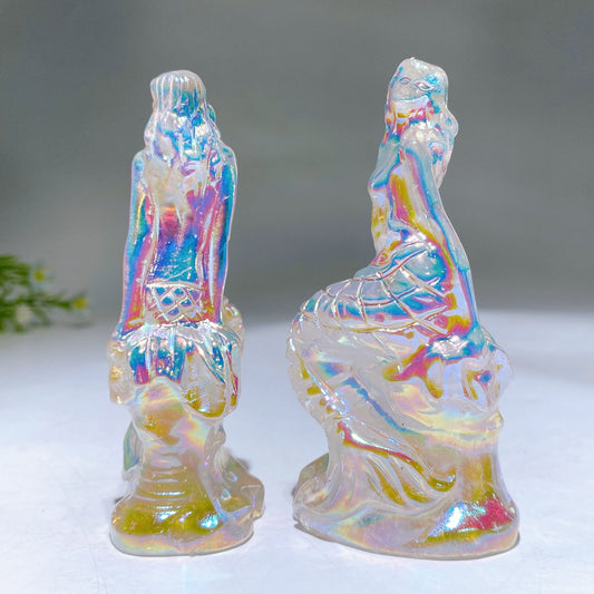 3.8" Aura Clear Quartz Mermaid Carving Wholesale