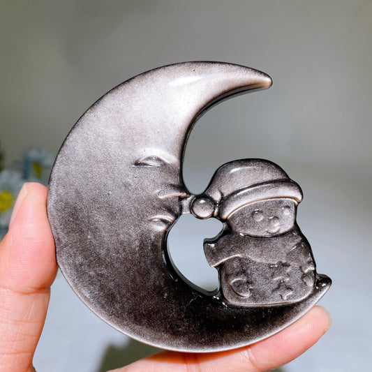 3.3" Silver Obsidian Moon Carving Crystal Healing Bulk Wholesale
