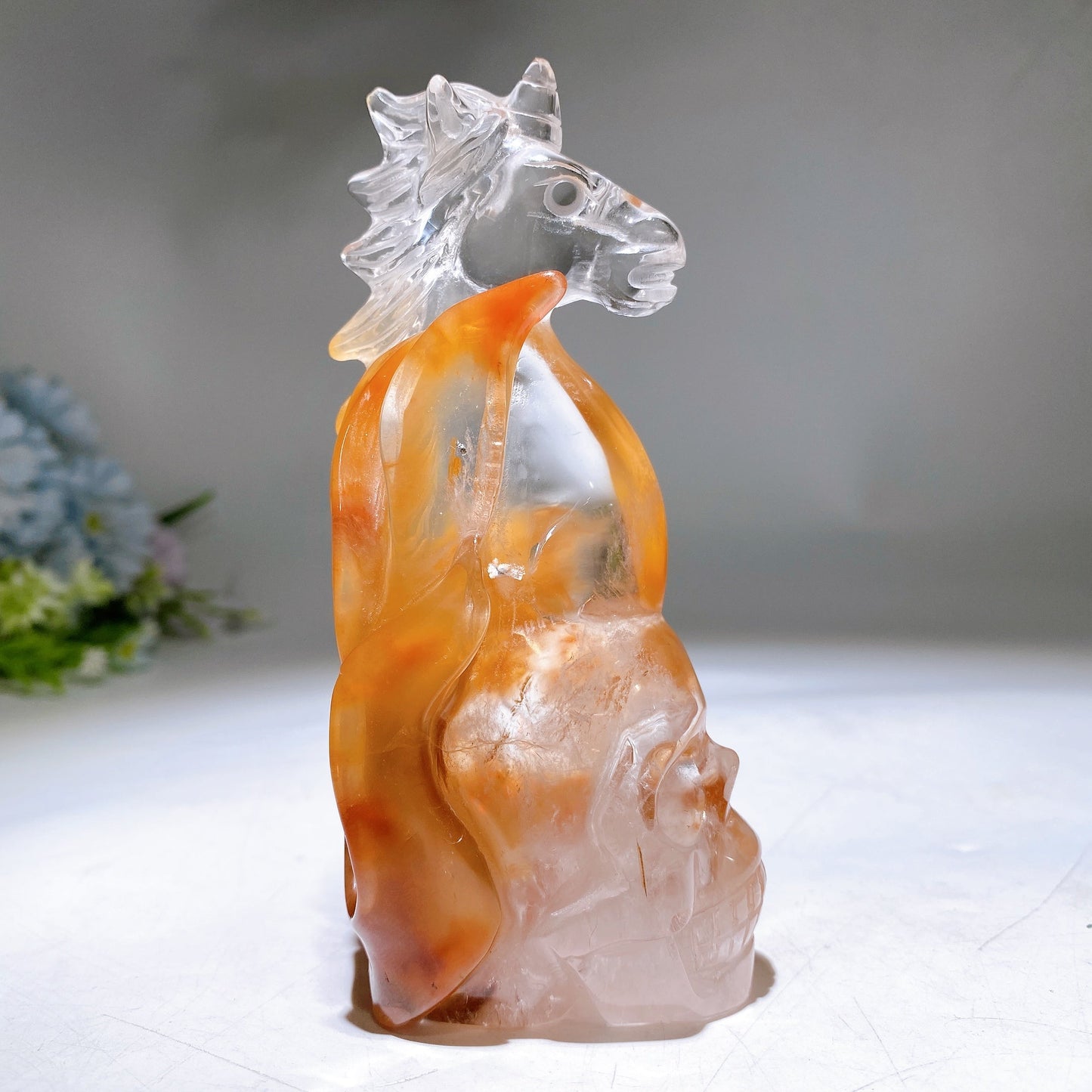 5.0" Unique Red Quartz Unicorn on Skull Carving Crystal Healing Bulk Wholesale