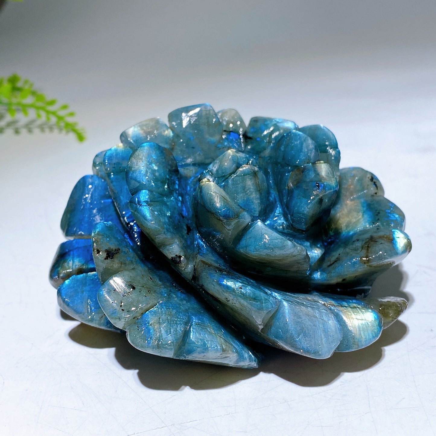 Hand Carved Unique Natural Labradorite Flower Carving with Flash Wholesale