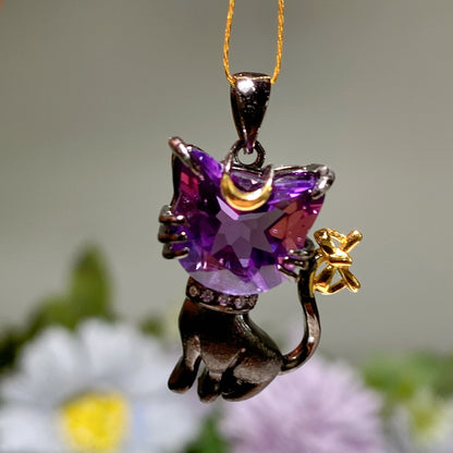 Amethyst Citrine S925 Cat Pendant Crystal Healing Bulk Wholesale