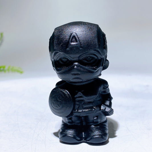 Black Obsidian American Captain Crystal Carvings Cartoon Bulk Best Crystal Wholesalers