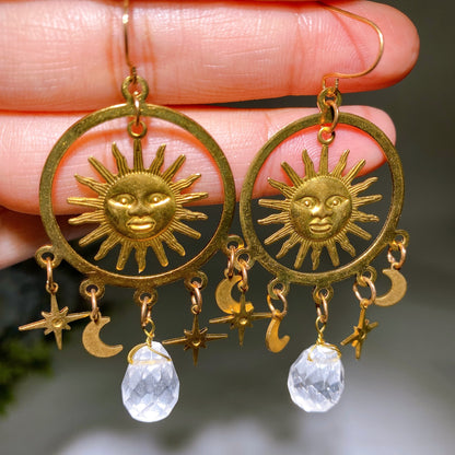 Golden Color Suns Face Crystal Earrings Crystal Healing Bulk Wholesale