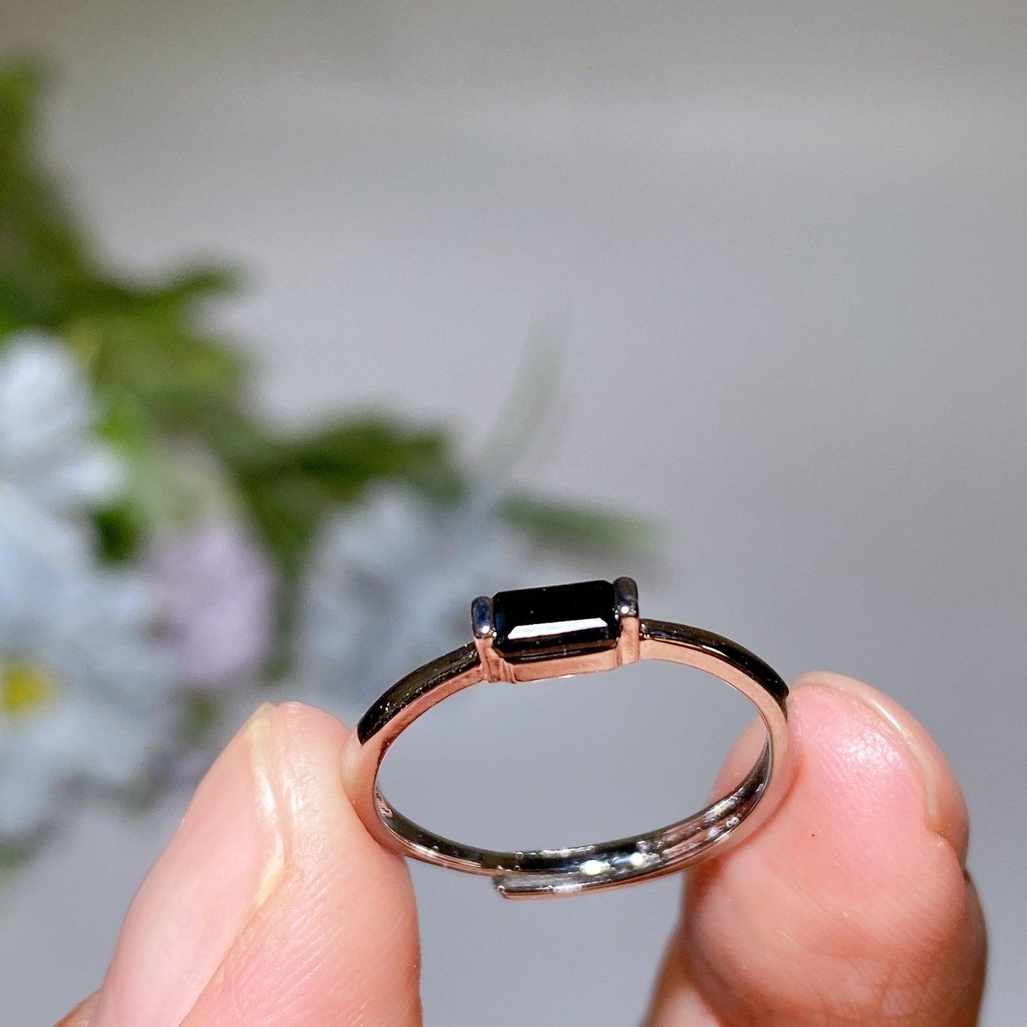 Cooper Silver Plated Black Spinel Ring Crystal Healing Bulk Wholesale