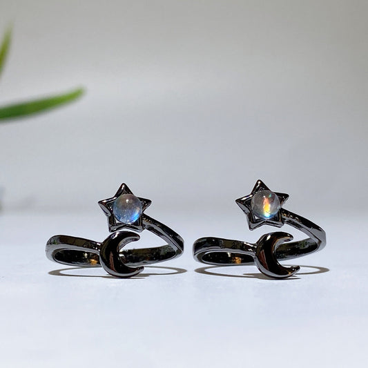 Madagascar Moonstone Moon & Star Ring Crystal Healing Bulk Wholesale