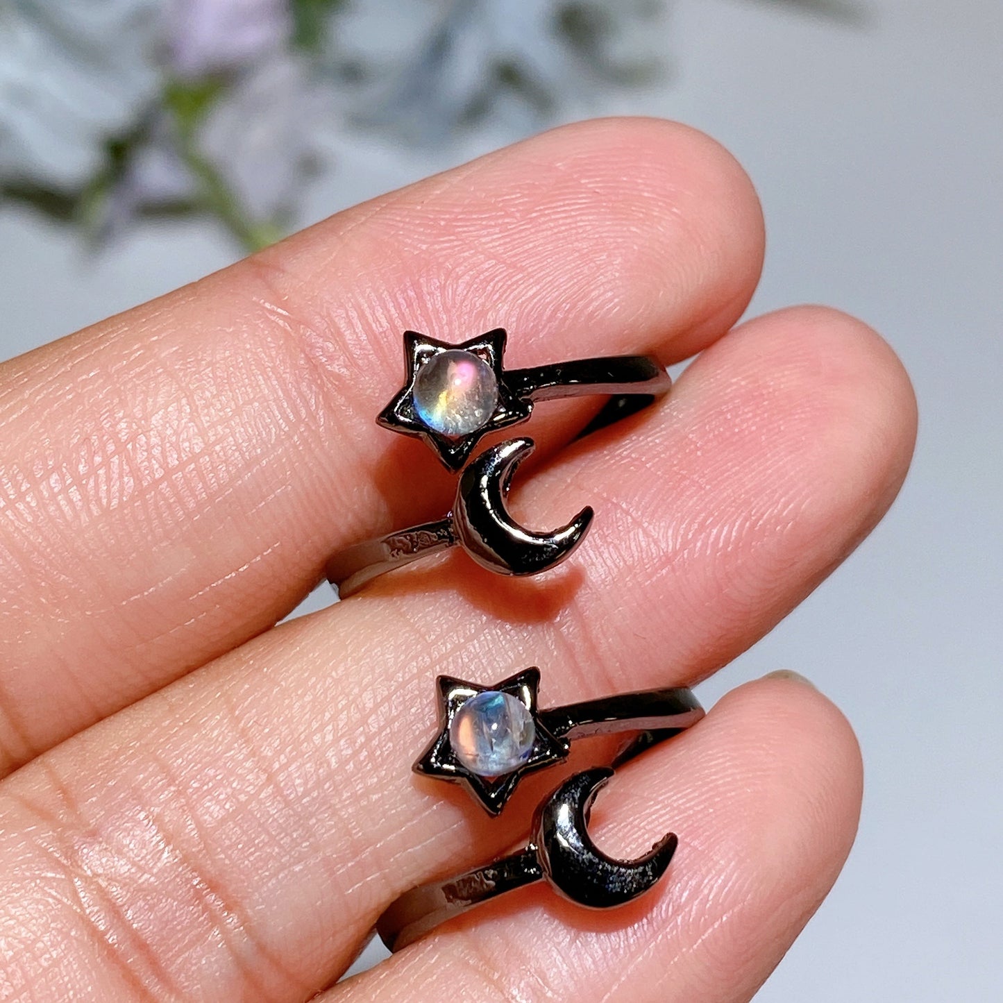 Madagascar Moonstone Moon & Star Ring Crystal Healing Bulk Wholesale