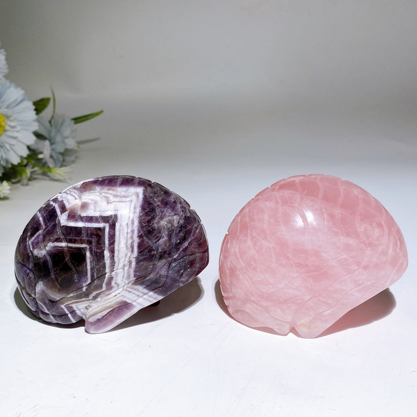 3.6" Dream Amethyst Rose Quartz Brain Carving Crystal Healing Bulk Wholesale