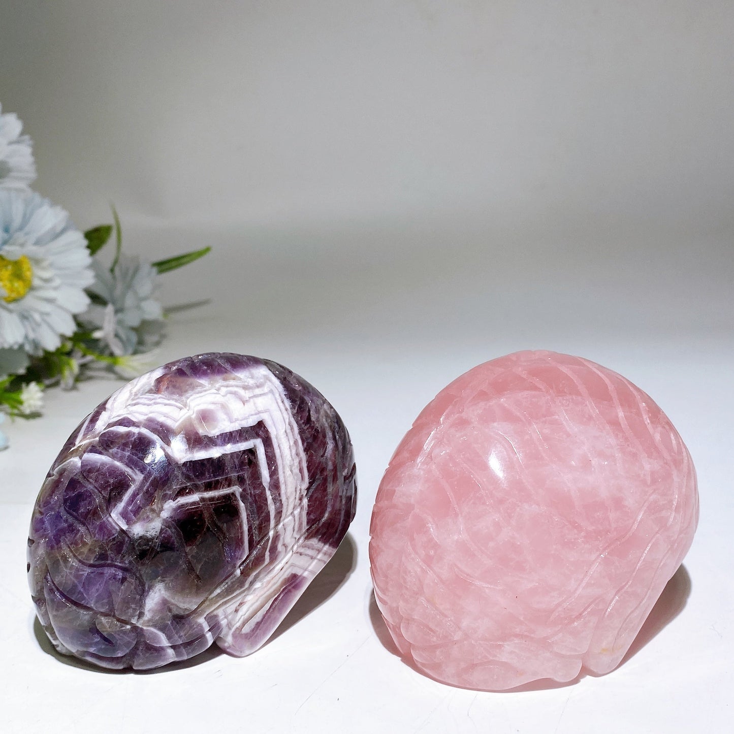 3.6" Dream Amethyst Rose Quartz Brain Carving Crystal Healing Bulk Wholesale