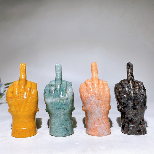 3.9" Crystal Middle Finger Gesture with Skull Carving Crystal Healing Bulk Wholesale