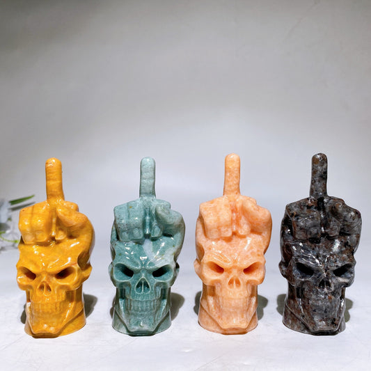 3.9" Crystal Middle Finger Gesture with Skull Carving Crystal Healing Bulk Wholesale