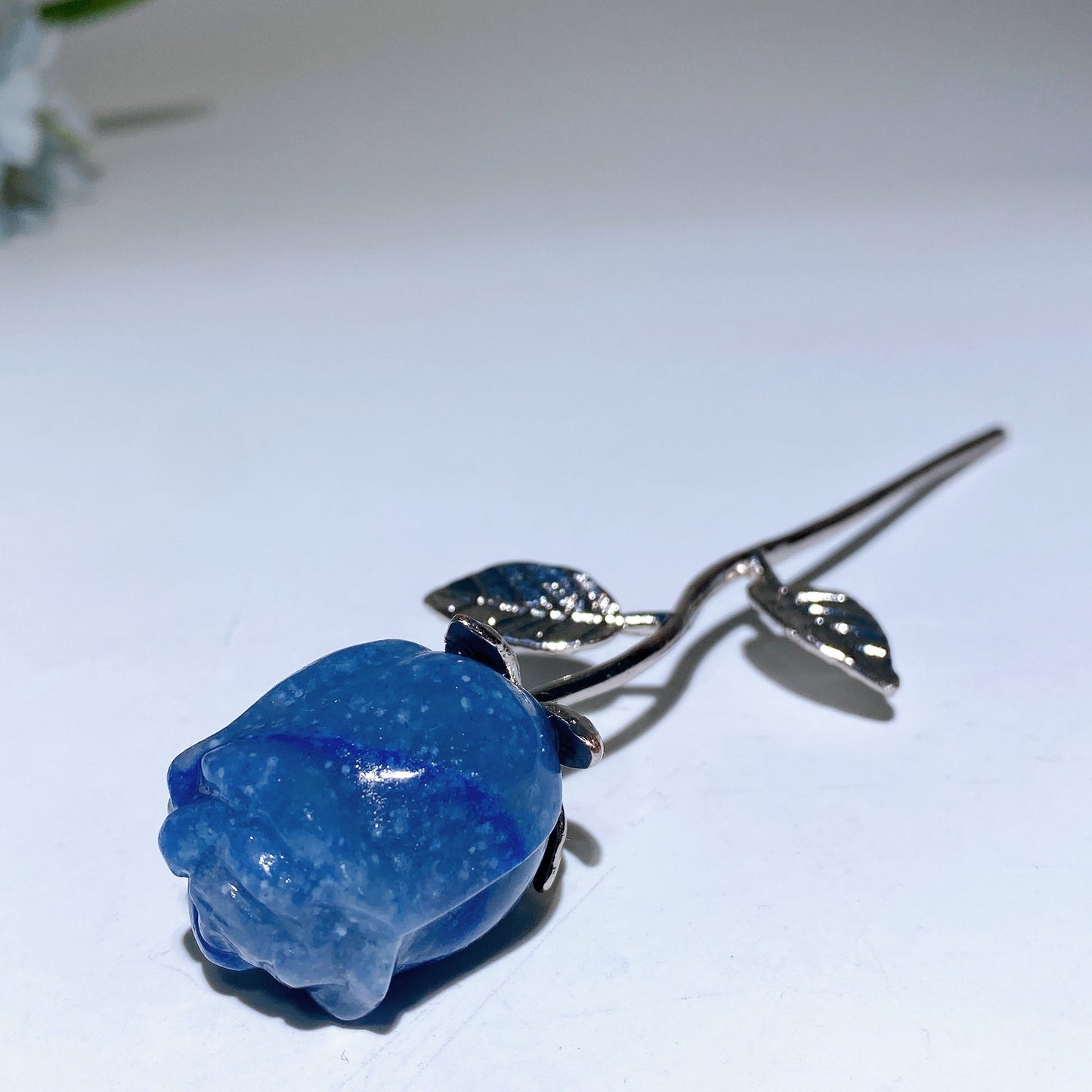 Crystal Rose Flower Carving with Silver Metal Steam Crystal Healing Bulk Wholesale