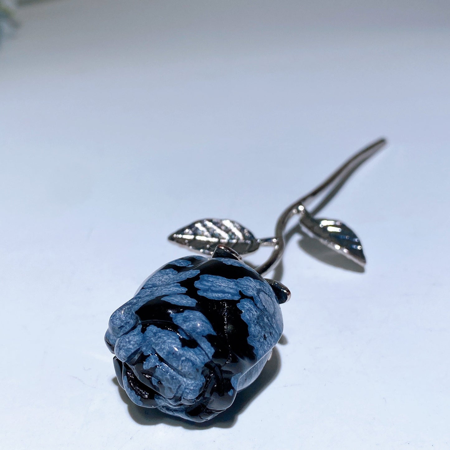 Crystal Rose Flower Carving with Silver Metal Steam Crystal Healing Bulk Wholesale