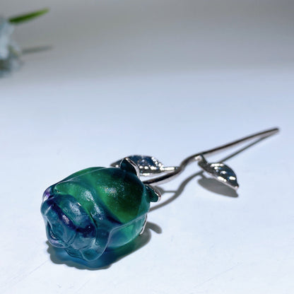 Crystal Rose Flower Carving with Silver Metal Steam Crystal Healing Bulk Wholesale