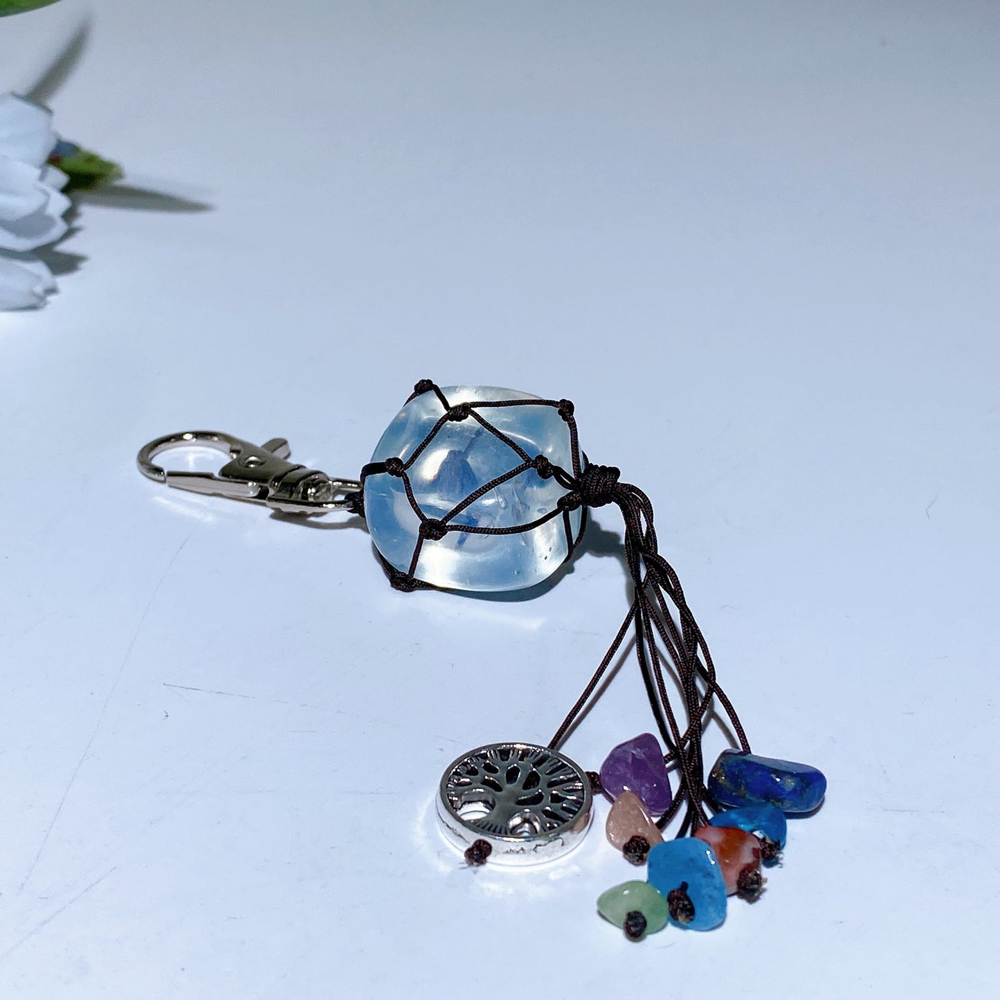 Crystal Key Chain with Chakra Chips Tassel & Metal Life Tree Decor Crystal Healing Bulk Wholesale